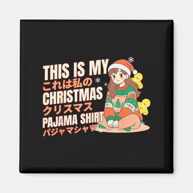 Christmas Pajama Anime Girl Japanese Manga Otaku  Magnet (Vorne)