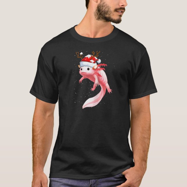 Christmas Pajama Dabbing Axolotl Weihnachtsmannmüt T-Shirt (Vorderseite)
