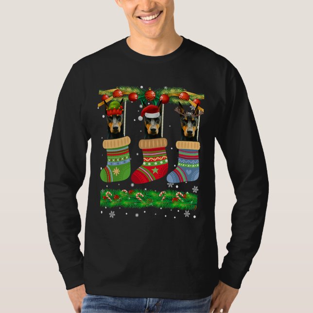 Christmas Pajama Doberman Dog Puppy T-Shirt (Vorderseite)