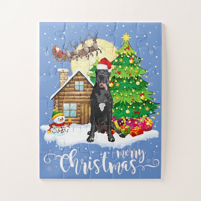 Christmas Pajama Great Dane Tree Xmas Hund Vater M Puzzle (Vertikal)