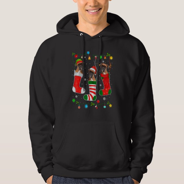 Christmas Pajama Lights Boxer Doppy Puppy Lover Hoodie (Vorderseite)