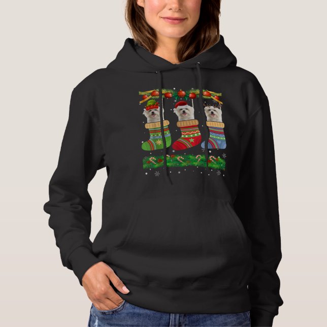 Christmas Pajama Maltese Hund Welpe Lover Xmas Soc Hoodie (Vorderseite)