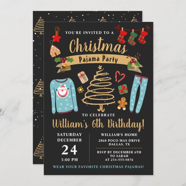 Christmas Pajama Party Boys Sleepover Geburtstag Einladung (Vorne/Hinten)