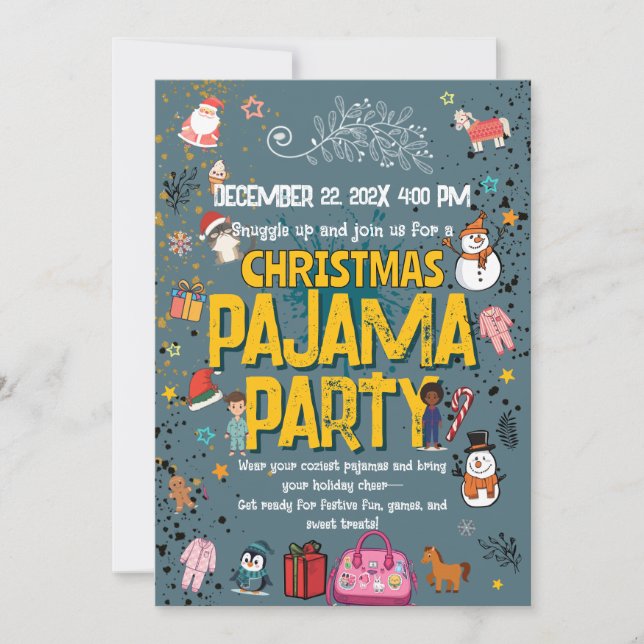 Christmas Pajama Party Kids Holiday Sleepover  Einladung (Vorderseite)