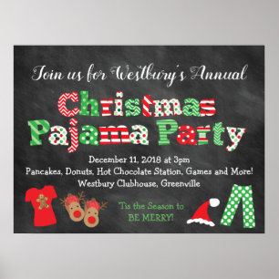 Christmas Pajama Partys Chalkboard Style Poster