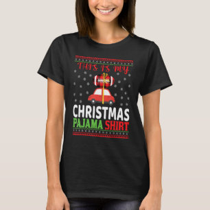 Christmas Pajama Weihnachtsmannmütze USA Football  T-Shirt