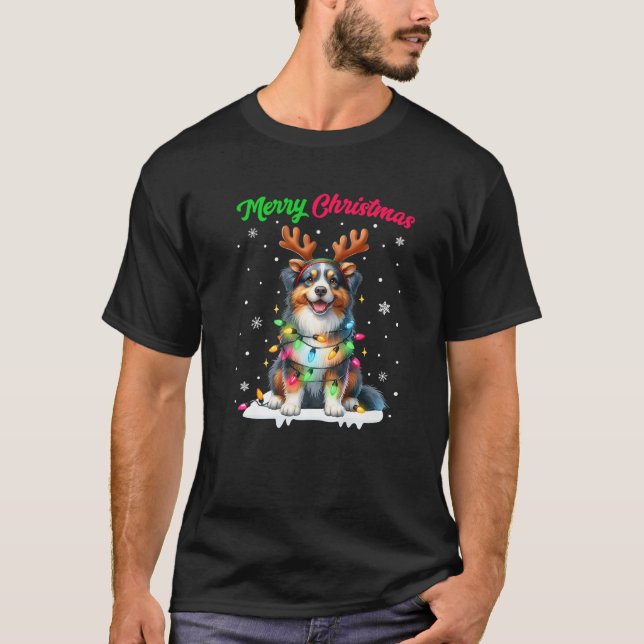 Christmas Pajamas Men Women Kids Australian Shephe T-Shirt (Vorderseite)