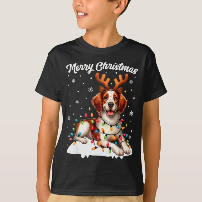 Christmas Pajamas Men Women Kids Britany Spaniel D T-Shirt (Vorderseite)