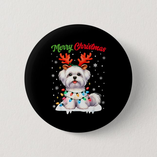 Christmas Pajamas Men Women Kids Maltese Dog Chris Button (Vorderseite)