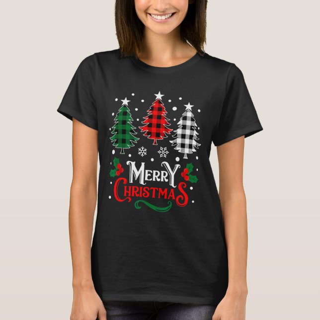 Christmas Pajamas Women Girls Merry Christmas Tree T-Shirt (Vorderseite)