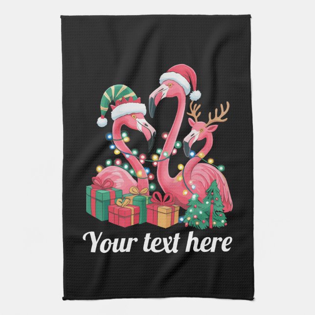 Christmas Palm Flamingo Personalized Xmas Lights  Geschirrtuch (Vertikal)