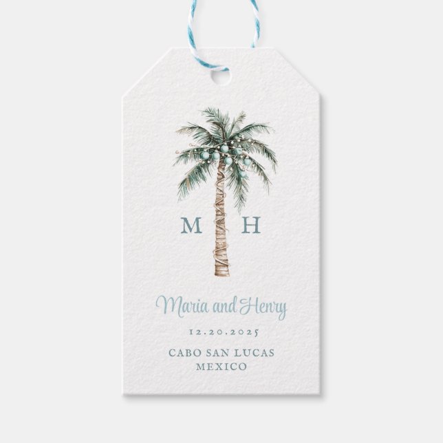 Christmas Palm Tree | Beach Wedding Monogram Geschenkanhänger (Vorderseite)