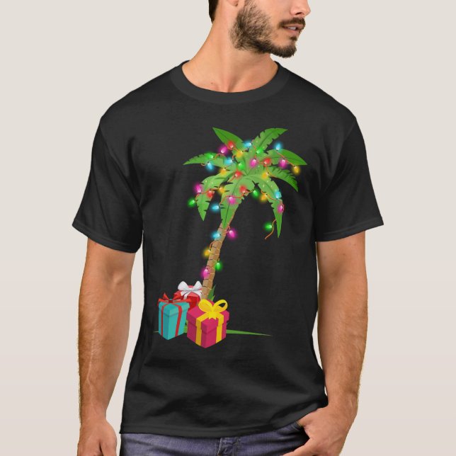 Christmas Palm Tree Coconut Lights Beach Hawaii Xm T-Shirt (Vorderseite)