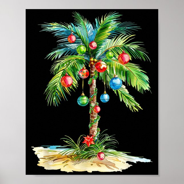 Christmas Palm Tree Light Hawaiian Trocal Xmas Men Poster (Vorne)