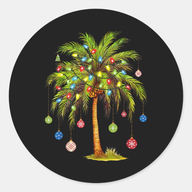 Christmas Palm Tree Light Hawaiian Tropical Xmas 1 Runder Aufkleber (Vorderseite)