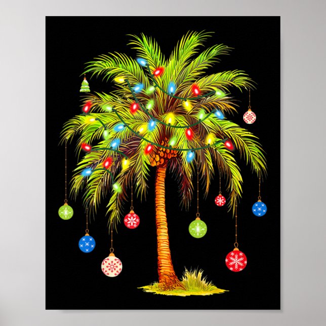 Christmas Palm Tree Light Hawaiian Tropical Xmas  Poster (Vorne)