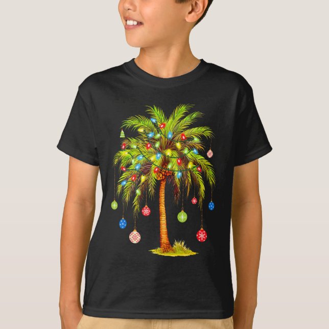 Christmas Palm Tree Light Hawaiian Tropical Xmas  T-Shirt (Vorderseite)