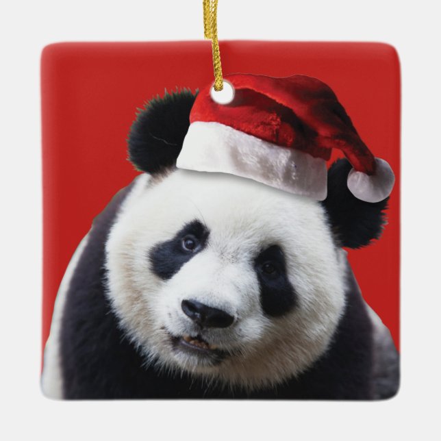 Christmas Panda Bear Keramikornament (Vorderseite)