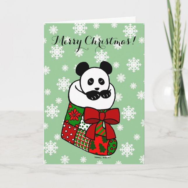 Christmas Panda Cartoon Stocking Snowflake Feiertagskarte (Vorderseite)