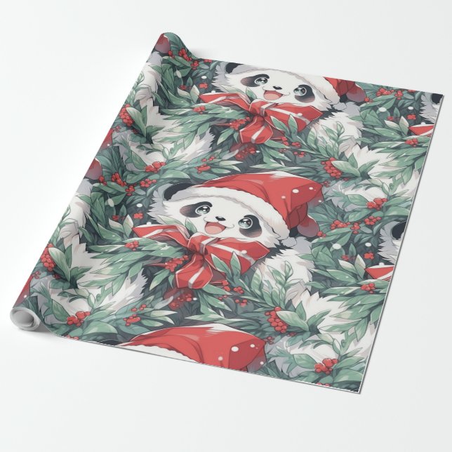 Christmas Panda Design Geschenkpapier (Ungerollt)