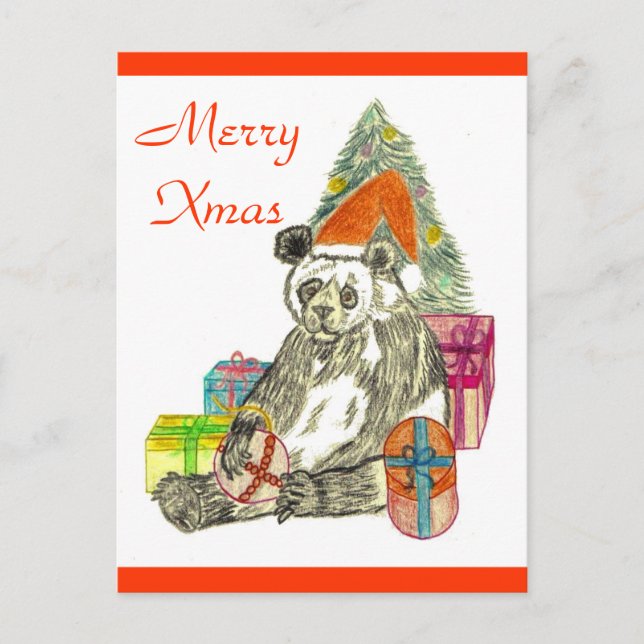Christmas Panda Feiertagspostkarte (Vorderseite)