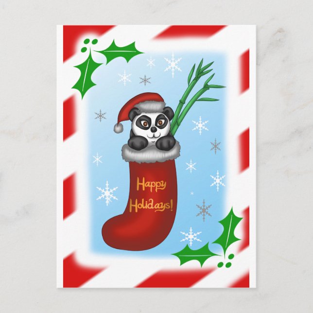 Christmas Panda Feiertagspostkarte (Vorderseite)