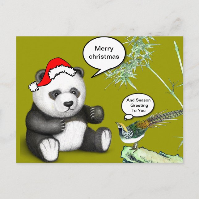 Christmas Panda Feiertagspostkarte (Vorderseite)
