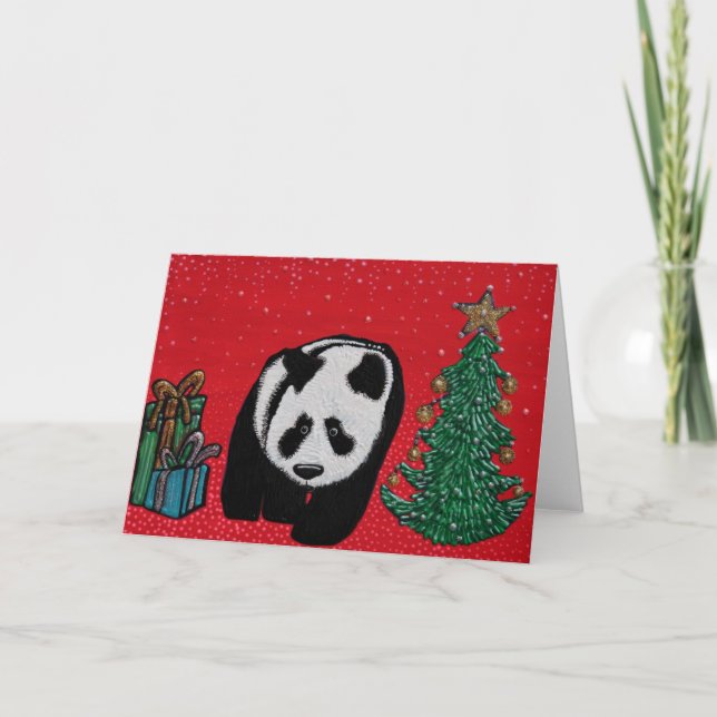 Christmas Panda Grußkarten Feiertagskarte (Vorderseite)