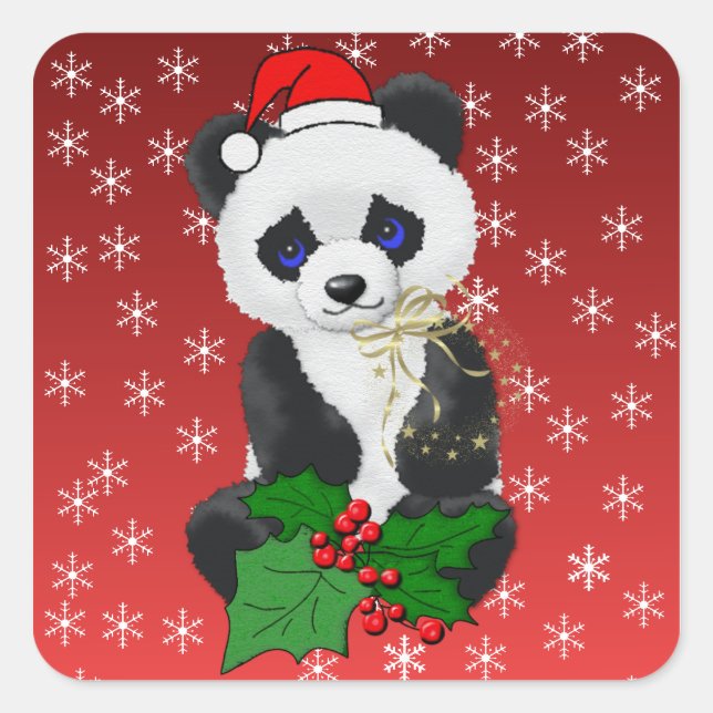 Christmas Panda Quadratischer Aufkleber (Vorderseite)