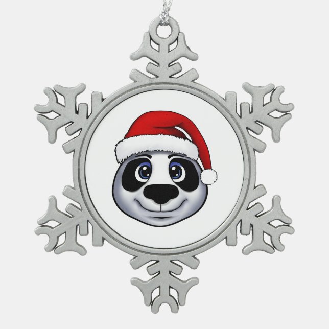 Christmas Panda Schneeflocken Zinn-Ornament (Vorderseite)