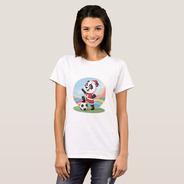 Christmas Panda with Christmas Hat and Soccer Ball T-Shirt (Vorne ganz)