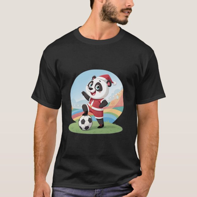 Christmas Panda with Christmas Hat and Soccer Ball T-Shirt (Vorderseite)