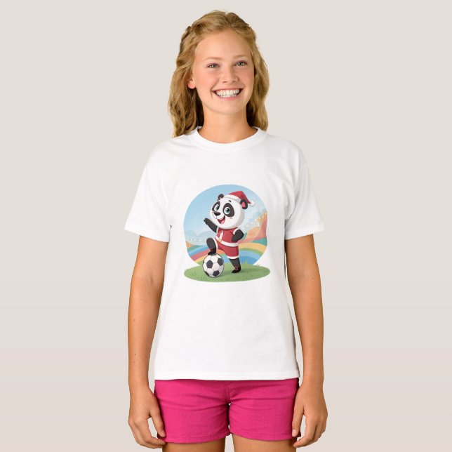 Christmas Panda with Christmas Hat and Soccer Ball T-Shirt (Vorne ganz)