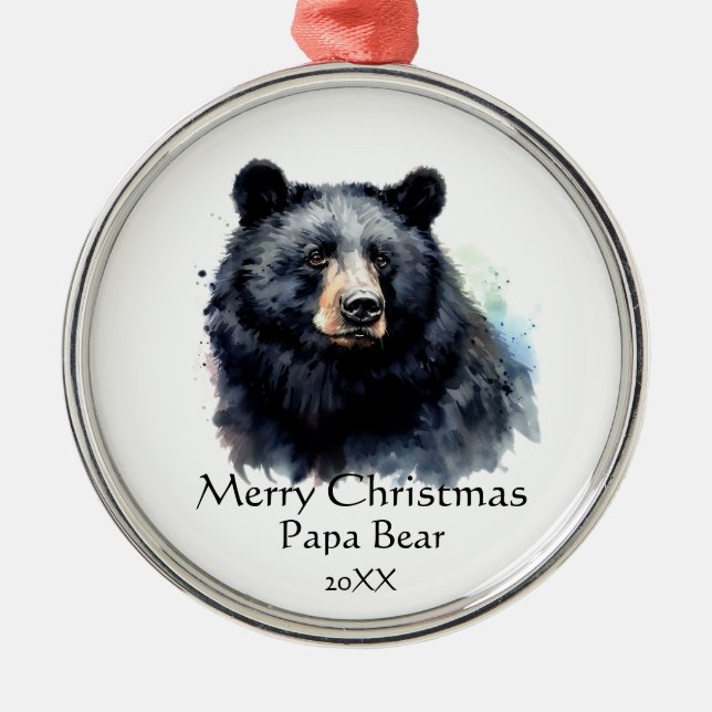 Christmas Papa Bear Animal Wildlife Ornament Aus Metall (Vorne)