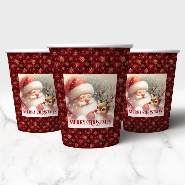 Christmas Paper Cups Featuring Cute Santa Rudolph Pappbecher (Christmas Paper Cups Featuring Cute Santa and Rudolph)