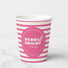 Christmas Paper Cups Merry & Bright Pink and Green Pappbecher