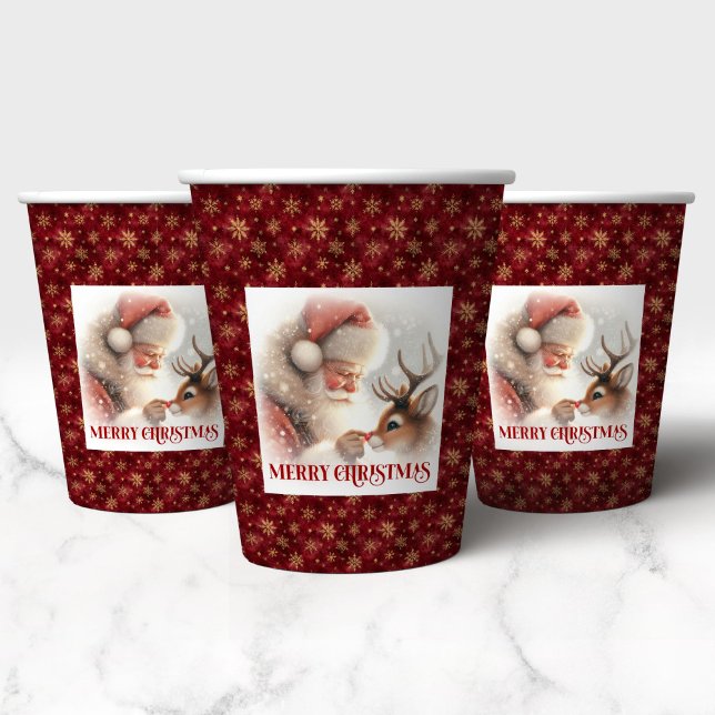 Christmas Paper Cups with Cartoon Santa & Rudolph Pappbecher (Christmas Paper Cups with Cartoon Santa and Rudolph)