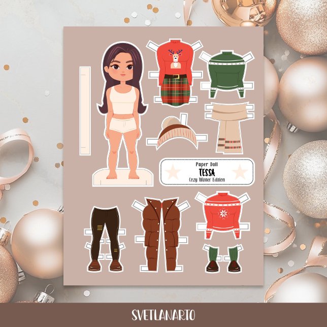 Christmas Paper Doll Brunette Girl Winter Dress (Von Creator hochgeladen)