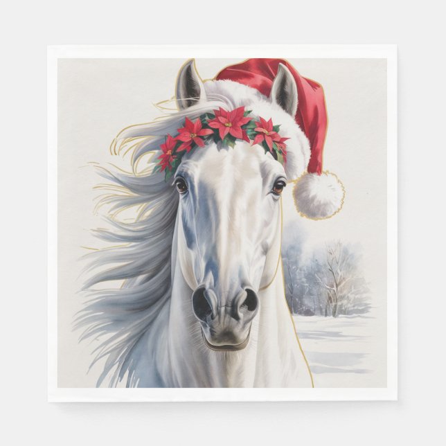 Christmas Paper Napkin / Beautiful white horse Serviette (Vorderseite)