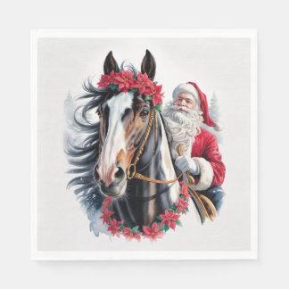 Christmas Paper Napkin Santa Riding a Paint Horse Serviette