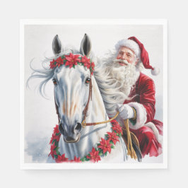 Christmas Paper Napkin Santa Riding a White Horse Serviette