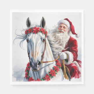 Christmas Paper Napkin Santa Riding a White Horse Serviette