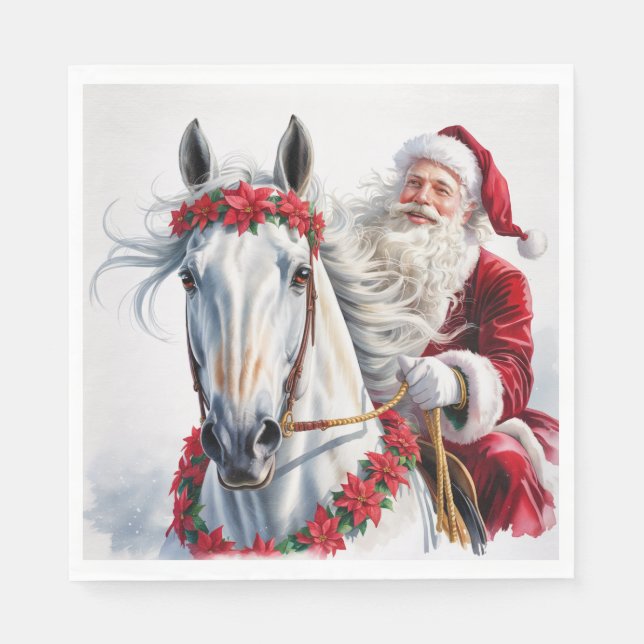 Christmas Paper Napkin Santa Riding a White Horse Serviette (Vorderseite)