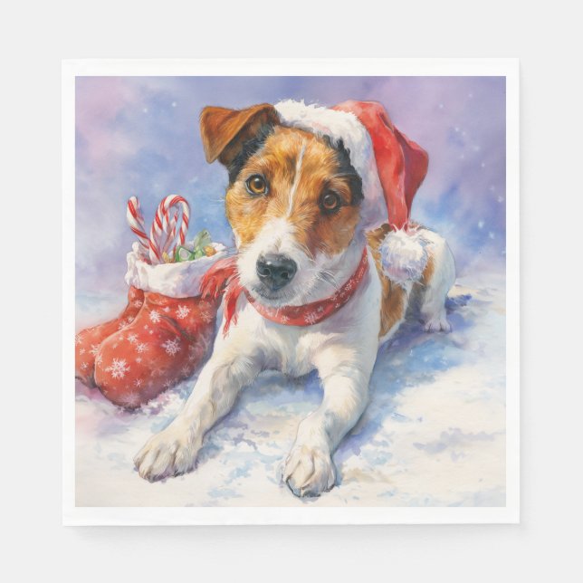 Christmas Paper Napkin with adorable Jack Russel Serviette (Vorderseite)