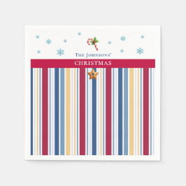Christmas Paper Napkins – Blue, Red & Gold Stripes Serviette