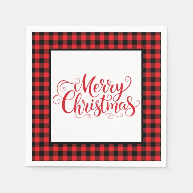 Christmas Paper Napkins Red & Black Buffalo Plaid Serviette (Vorderseite)