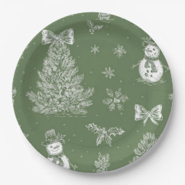 Christmas paper plate green toile pappteller