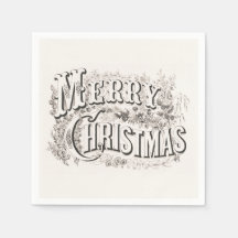 CHRISTMAS PAPIER NAPKIN : VINTAGE MERRY CHRISTMAS