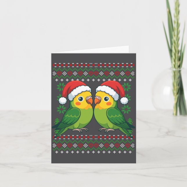 Christmas Parakeet Ugly Xmas Sweater Parakeets Lon Karte (Vorderseite)