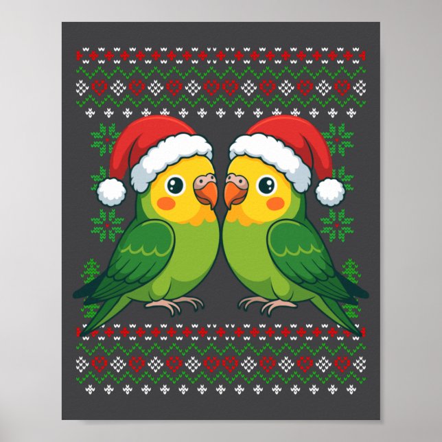 Christmas Parakeet Ugly Xmas Sweater Parakeets Lon Poster (Vorne)
